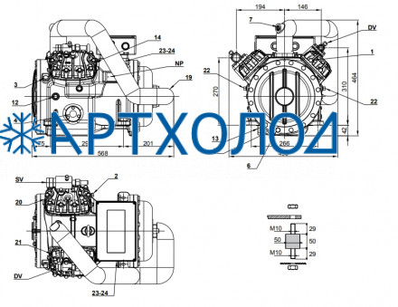 Двухступенчатый компрессор 2V15-56.32Y (R-404A, R-507, R-134a, R-407C LBP) Frascold